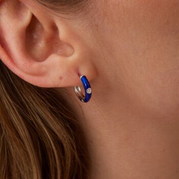 Midnight Blue Enamelled Jewelled Sterling Silver Hoops, 3 of 6