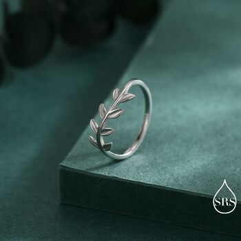 Sterling Silver Olive Branch Leaf Ring, 5 of 12