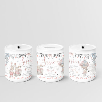 Personalised Floral Rabbits Ceramic Money Box, 2 of 10
