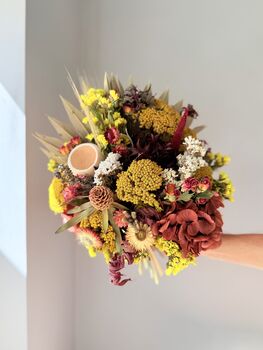 Dried Yellow Flower Bouquet With Deep Red Hydrangea, 4 of 5