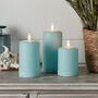 Tru Glow® Blue Distressed LED Remote Pillar Candle Trio, thumbnail 2 of 2