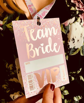 Rose Gold Team Bride Hen Party Vip Pass Lanyard Favours, 7 of 12