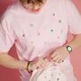 Unisex Hand Embroidered Pink Food T Shirt, thumbnail 9 of 12