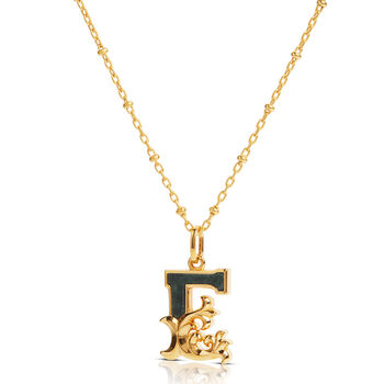 Gold Plated E Initial Necklace With Green Marble, 2 of 6