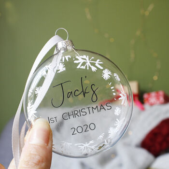 Baby First Christmas Snowflake Glass Bauble, 3 of 7