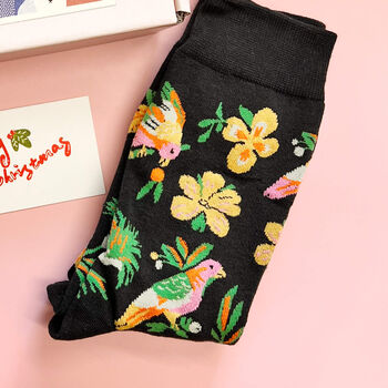 Set Of Two Pairs Floral And Birds Socks In A Box, 4 of 7