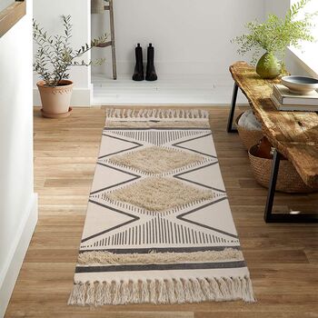 Geometric Tufted Cotton Throw Rug With Tassel, 5 of 7