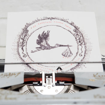 Personalisable New Baby Stork Typewriter Art Print, 8 of 12