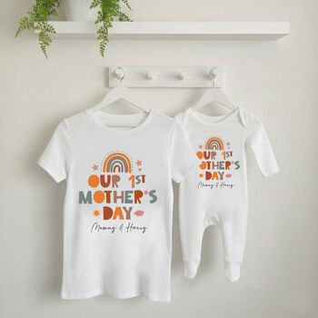 Personalised First Mother's Day Mummy And Me Matching T Shirt And Babygrow Set Boho, 2 of 4