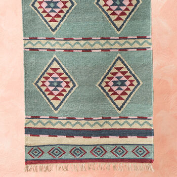 Soft Blue Hand Woven Wool/Cotton Kilim Rug, 3 of 5