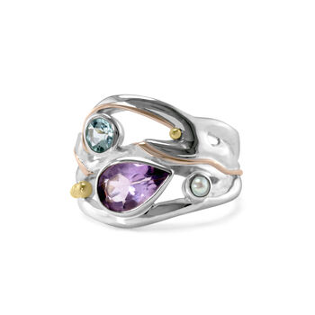 Silver Ring With Blue Topaz, Pearl And Amethyst, 2 of 6