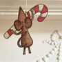 Candy Cane Christmas Mouse Wooden Tree Decoration, thumbnail 2 of 4