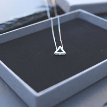 Silver Necklace Inlaid Zircon Triangle Pendant, 8 of 10