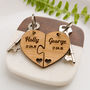 Personalised Jigsaw Heart Oak Keyring Name And Date, thumbnail 1 of 7