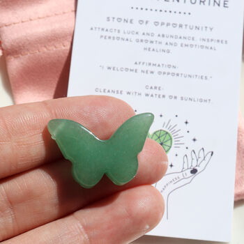 Green Aventurine Butterfly Crystal Pendant And Gift Bag, 2 of 5