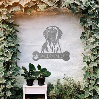 Customisable Great Dane Welcome Metal Wall Art Sign For Home And Garden Decor, 10 of 11