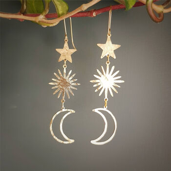 'Tempest Celestial' Ethical Hand Beaten Brass Earrings, 2 of 3