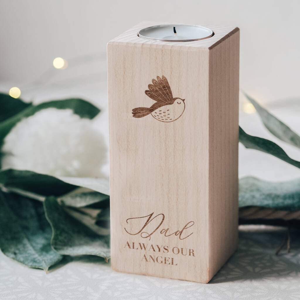 Personalised Wooden Memorial Candle Holder With Bird, 1 of 2