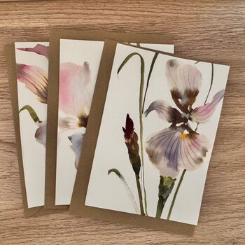 Hand Painted Iris Watercolour Note Card Set Of Three, 2 of 5