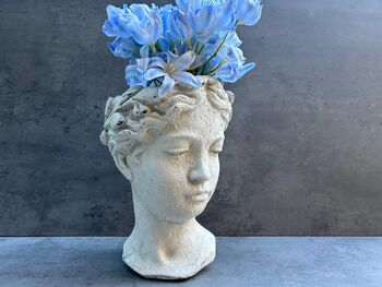 Roman Lady Head Plant Pot Handcrafted In/Outdoor Pot, 9 of 9