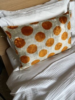 Oblong Velvet Ikat Cushion Orange Spot, 4 of 6