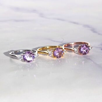 Lavender Amethyst Three Stone Ring In Silver And Gold Vermeil, 11 of 11