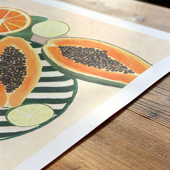 Papaya And Lime Wall Art | Hand Painted Tropical Fruit Print, 4 of 12