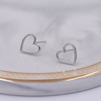 Sterling Silver Open Heart Stud Earrings, 2 of 11