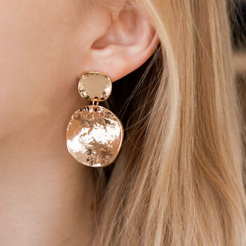 Hammered Gold Colour Double Disc Drop Earrings, 2 of 6