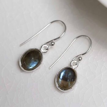 Sterling Silver Dangly Labradorite Oval Earrings, 4 of 4