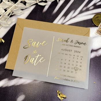 Gold Foil Save The Date Calendar Vellum Invites, 5 of 11