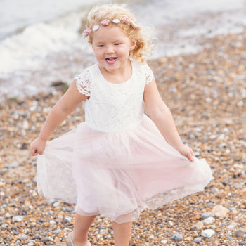 Lace Flower Girl With Choice Of Colour Skirt And Sash, 4 of 7