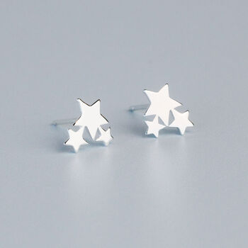 Sterling Silver Star Cluster Stud Earrings, 3 of 6