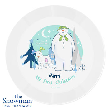 Personalised The Snowman And The Snowdog Children’s Christmas Dinner Plate, 2 of 2