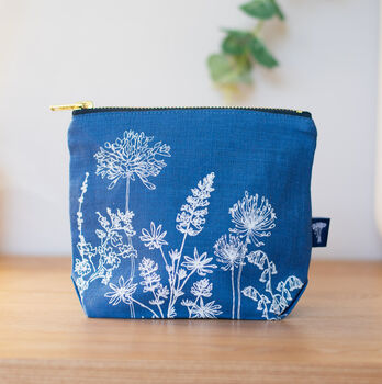 Garden Flowers Linen Make Up Bag White Ink, 5 of 8