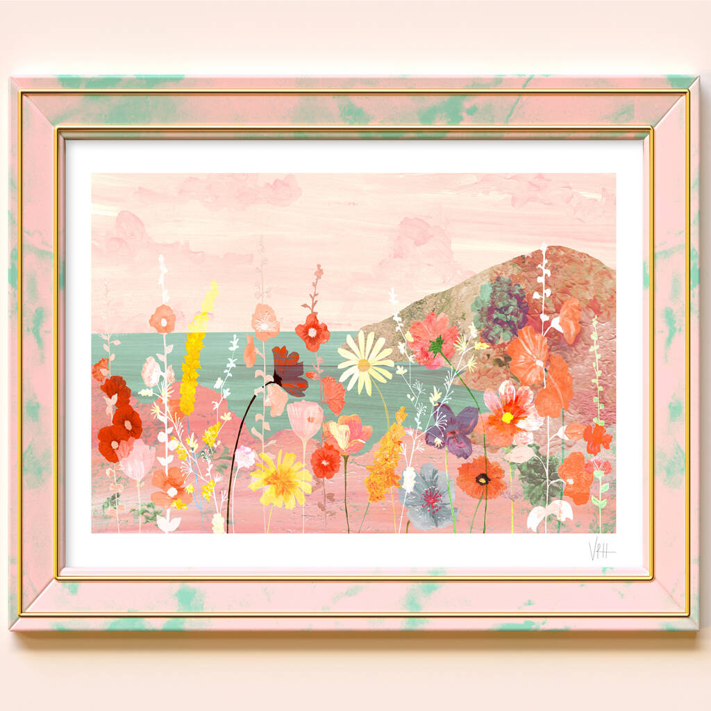 Coastal Pink Flower Landscape Print, 1 of 8