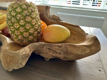 Huge Heavy 70–80cm Teak Wood Trug Bowl 6kg Fruit And Flower Holder, 5 of 12