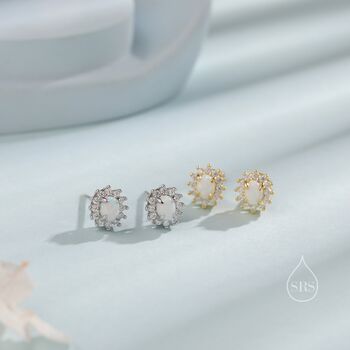Sterling Silver Opal Cz Oval Halo Stud Earrings, 2 of 10