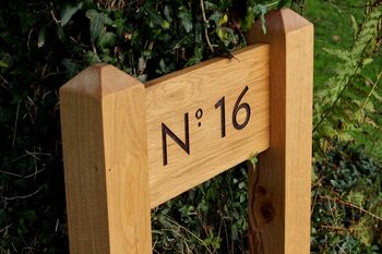 Bespoke Solid Oak Two Post Sign – Custom Font And Traditional Mortise Joinery, 2 of 6