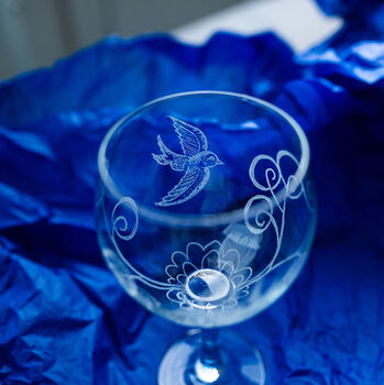 Gin Glass With Bird Engraving, 2 of 8