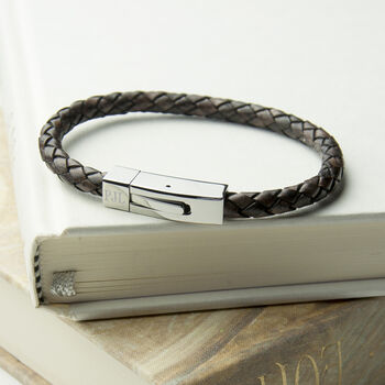 Personalised Men's Leather Bracelet With Tube Clasp, 3 of 5