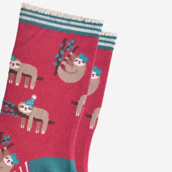 Women's Bamboo Socks Berry Christmas Sloth, 3 of 5