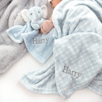 Personalised Blue Elephant Comforter And Blanket Set, 2 of 8