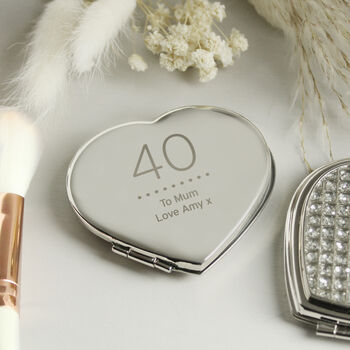 Personalised Milestone Birthday Diamante Heart Compact Mirror – Perfect For 30th, 40th, 50th, 60th Birthday Gifts, 3 of 4