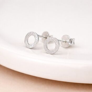 Sterling Silver Brushed Circle Stud Earrings – 5mm, 2 of 10