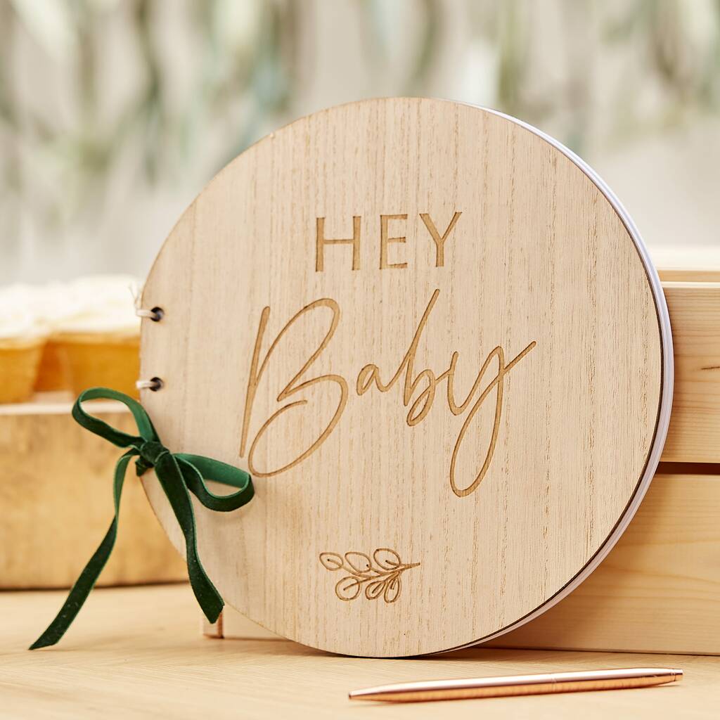 Wooden Hey Baby Shower Guest Book, 1 of 2