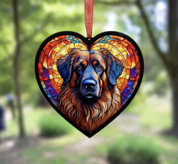 Leonberger Stained Glass Effect Heart Suncatcher, 4 of 5