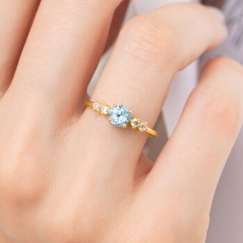Sky Blue Topaz Five Stone Ring In Sterling Silver And Gold, 7 of 12
