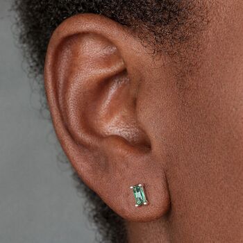 Sterling Silver Emerald Baguette Stud Earrings – 6mm X 4mm, 2 of 5