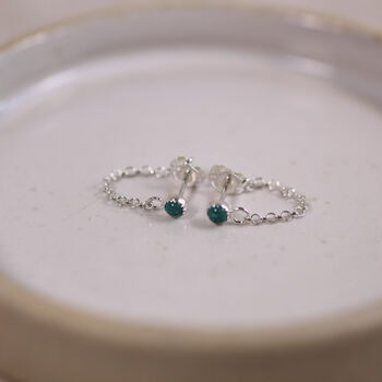 Sterling Silver Chained Birthstone Mini Studs, 2 of 5